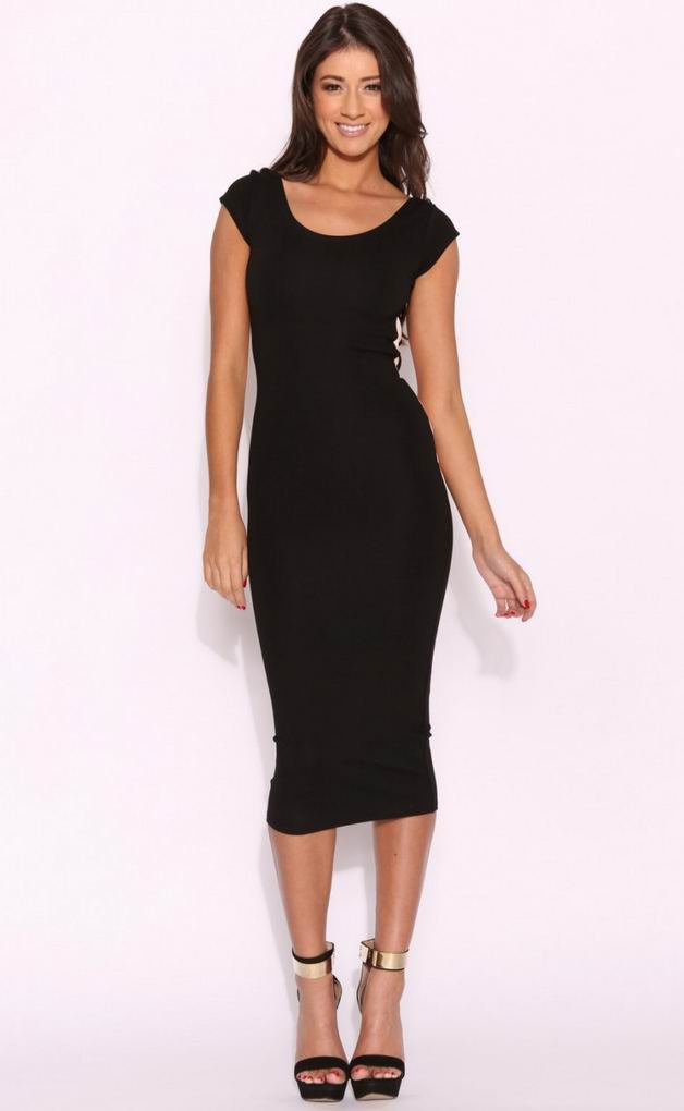 F2248      Black Cross Backless Bandage Dress